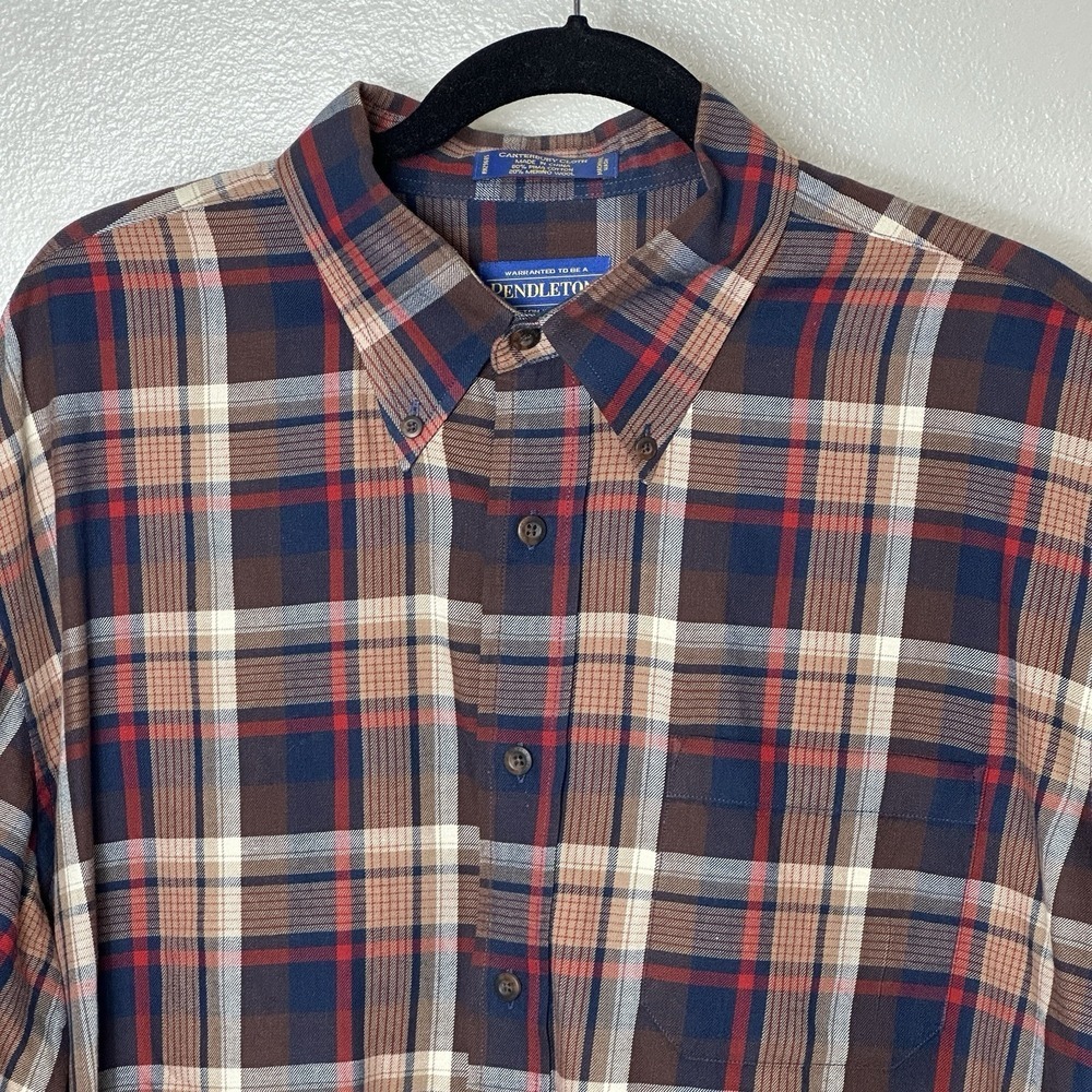 Pendleton XL Canterbury Cloth Plaid Button-up Long Sleeve Shirt Wool Cotton NWOT